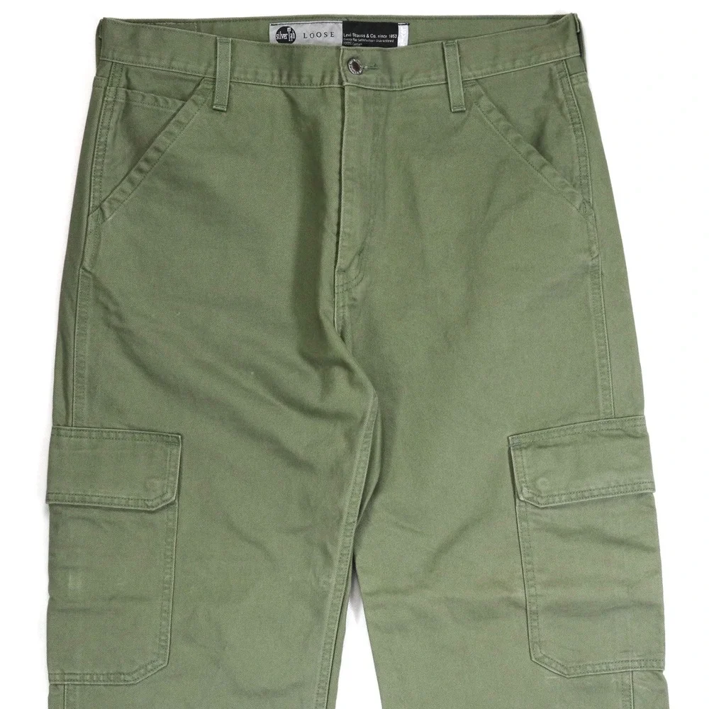 Levi's SilverTab Cargo Pants Mens 34x32 Olive Green Loose Fit Baggy Utility Y2K
